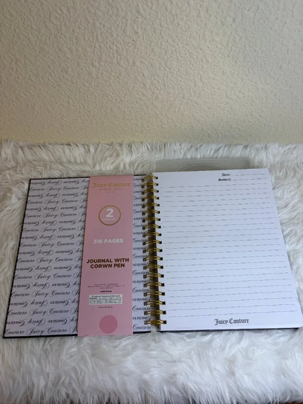 Juicy Couture Large Journal Crown Pen Black Gold 316 Pages NWT